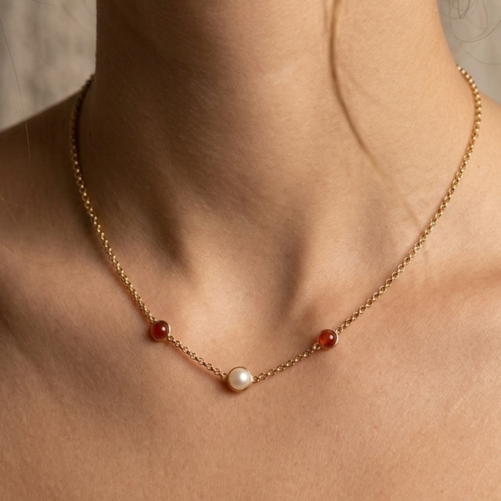 SOLD NWT J.Crew Pearl & Carnelian Beaded Station Necklace